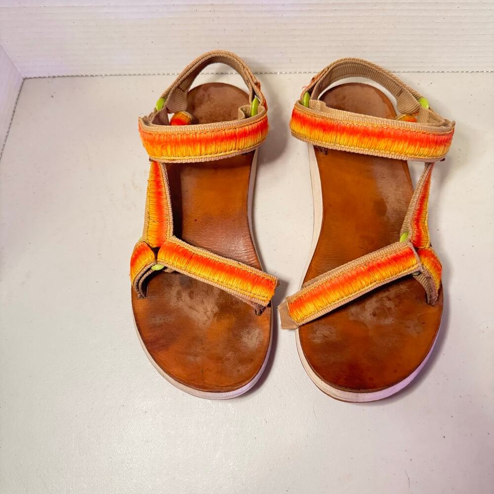 Teva Original Universal Sandals Womens 8 Orange Ombre Thread Leather Comfort